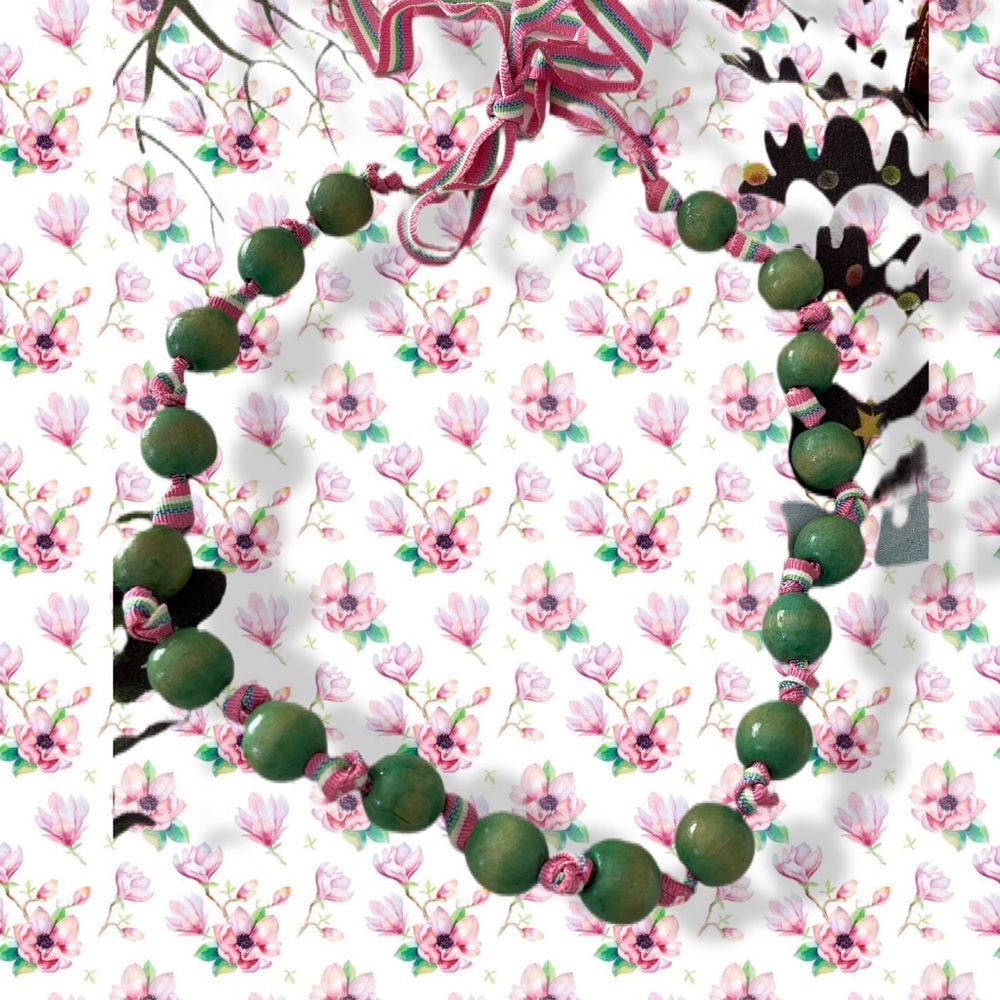 Wooden beads  with beautiful ribbon